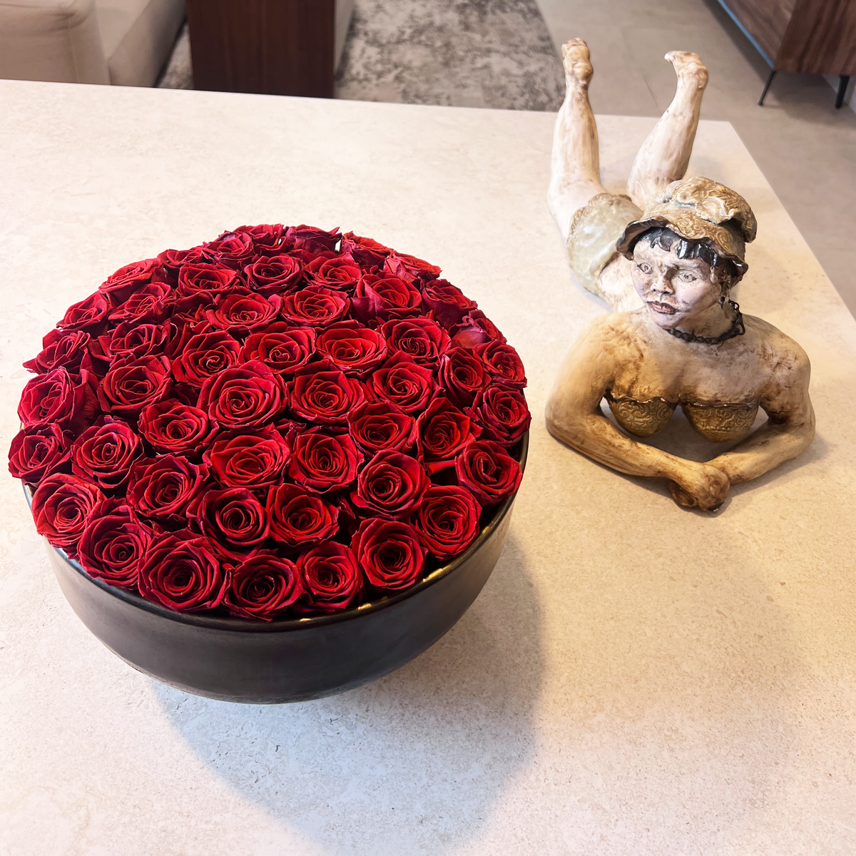 Ceramic Vase · 50 Red Eternal Roses