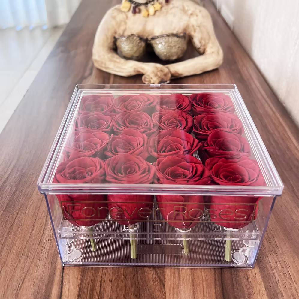 16 ורדי נצח אדומים בקופסת אקרילי
