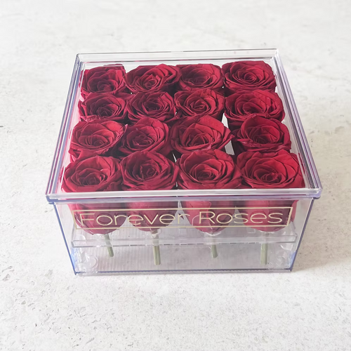 16 ורדי נצח אדומים בקופסת אקרילי