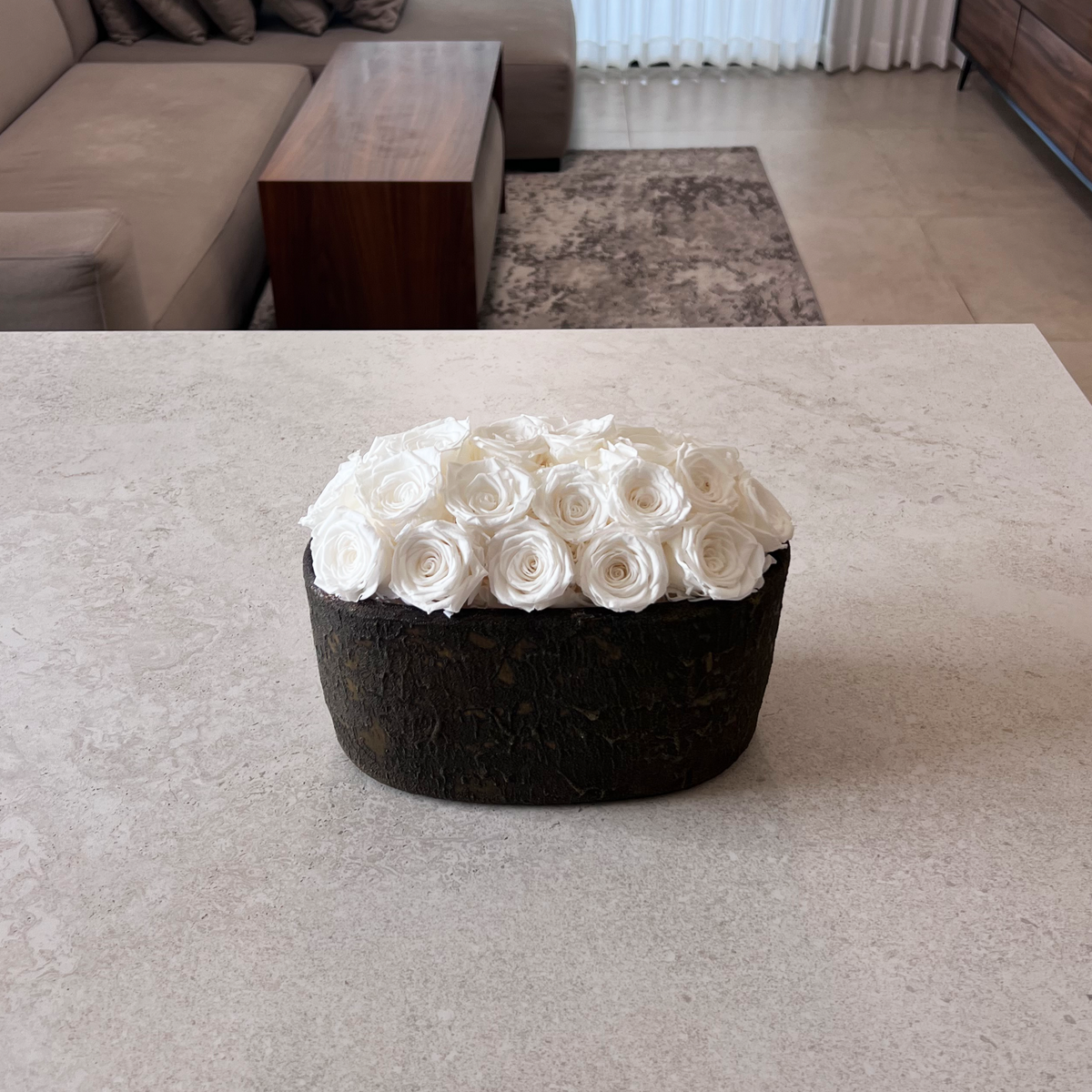 Ceramic Vase · 21 White Eternal Roses