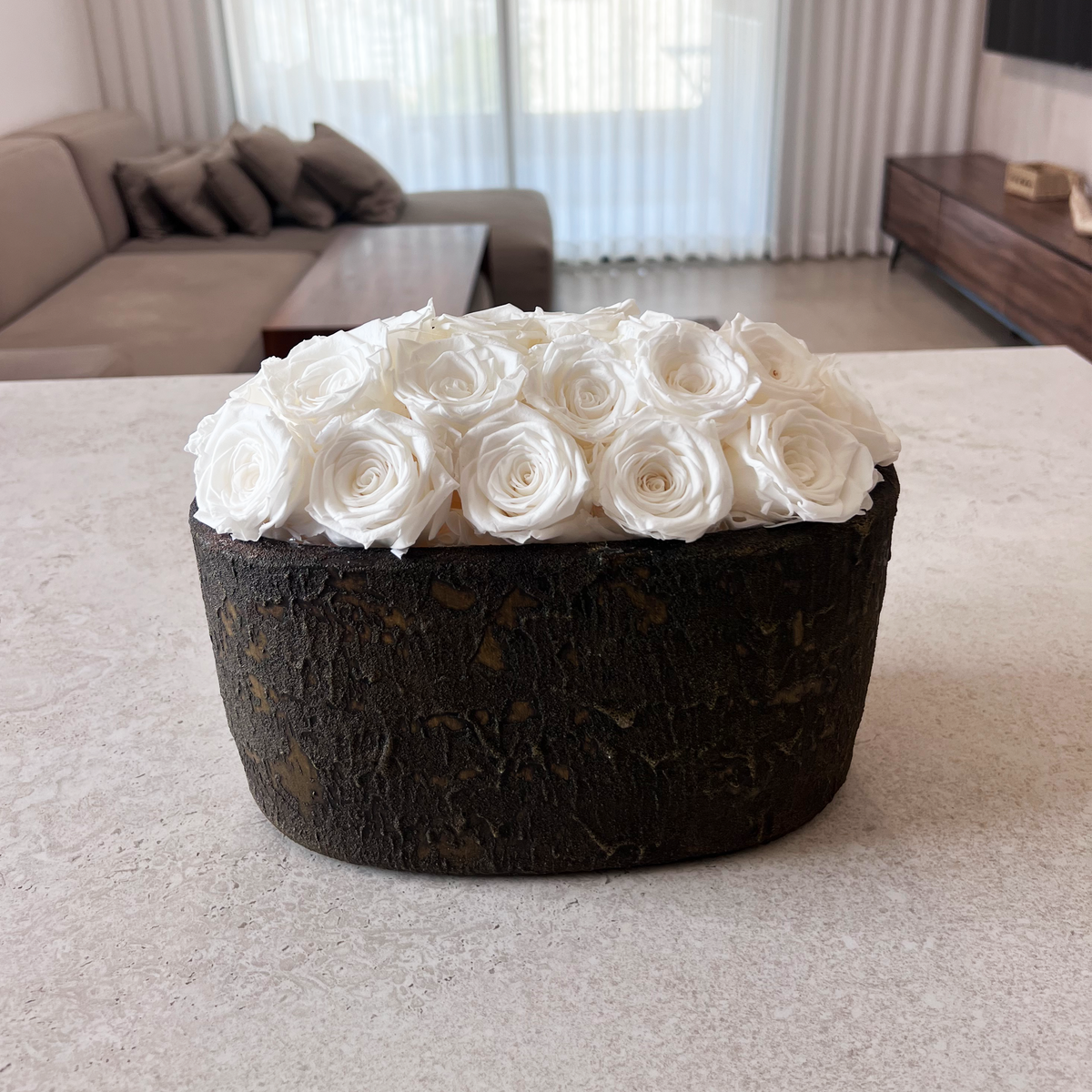 Ceramic Vase · 21 White Eternal Roses