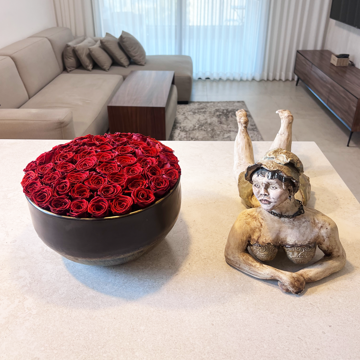 Ceramic Vase · 50 Red Eternal Roses