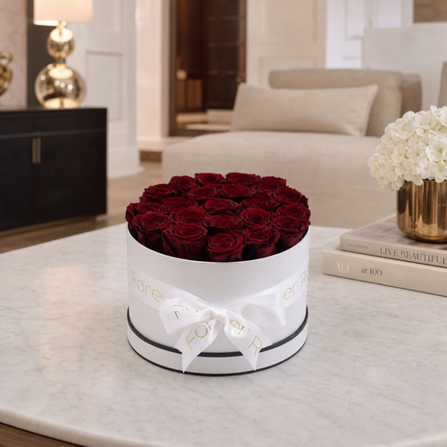 20 Deep Wine-Red Eternal Roses in a Luxury White Box