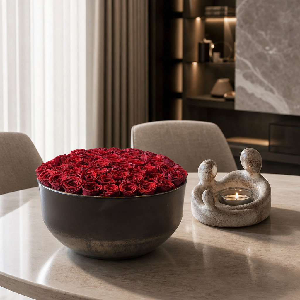 Ceramic Vase · 50 Red Eternal Roses