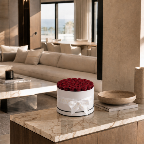 20 Deep Wine-Red Eternal Roses in a Luxury White Box