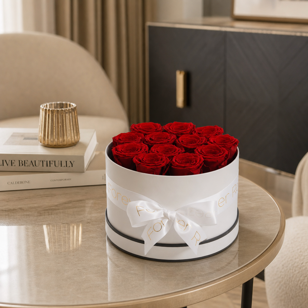 13 Wine-Red Eternal Roses in a White Vase