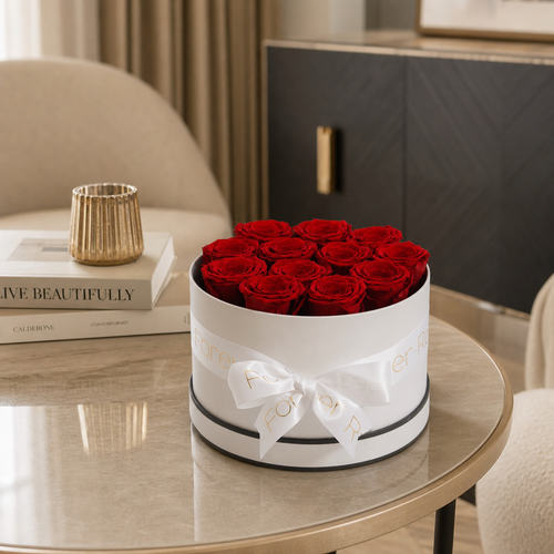 13 Wine-Red Eternal Roses in a White Vase