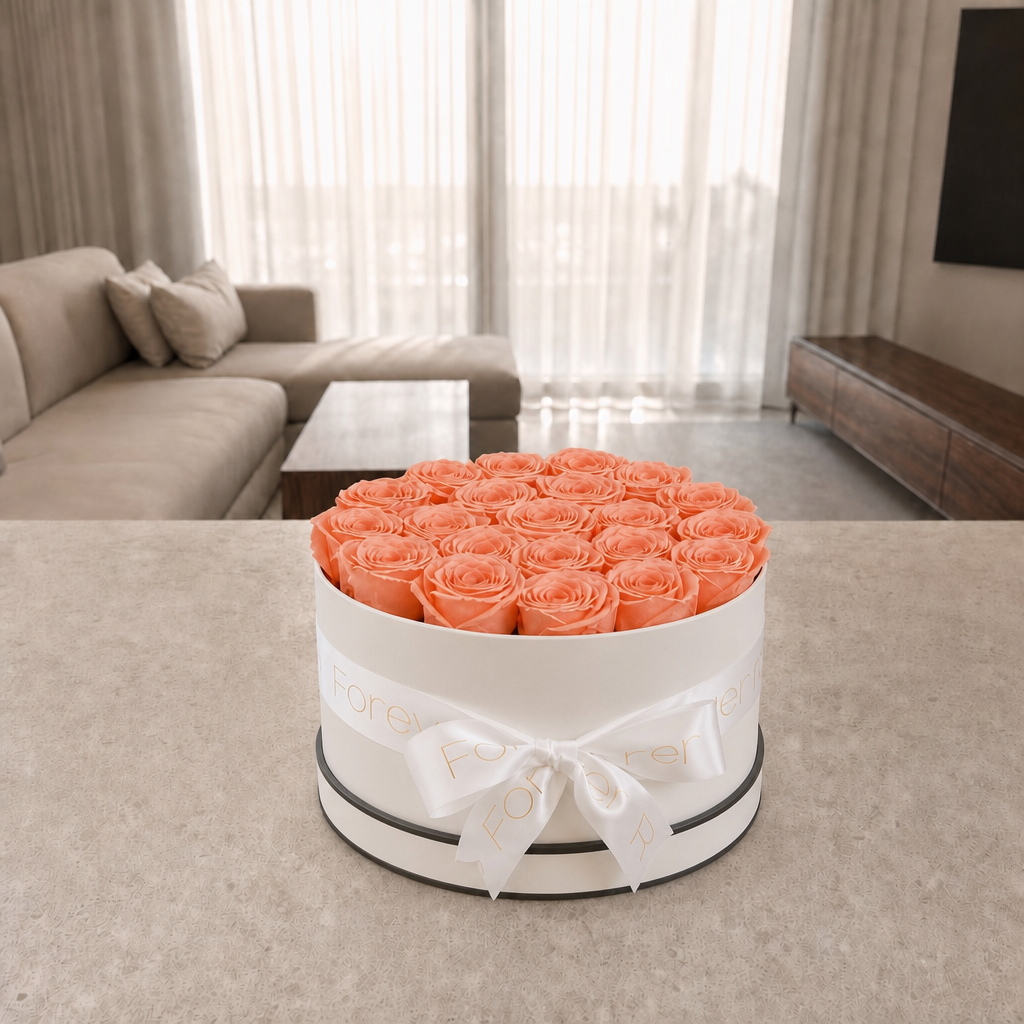 White Box · 21 Peach Eternal Roses