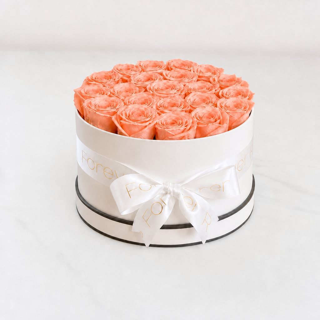 White Box · 21 Peach Eternal Roses