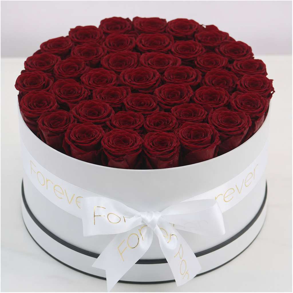 20 Deep Wine-Red Eternal Roses in a Luxury White Box