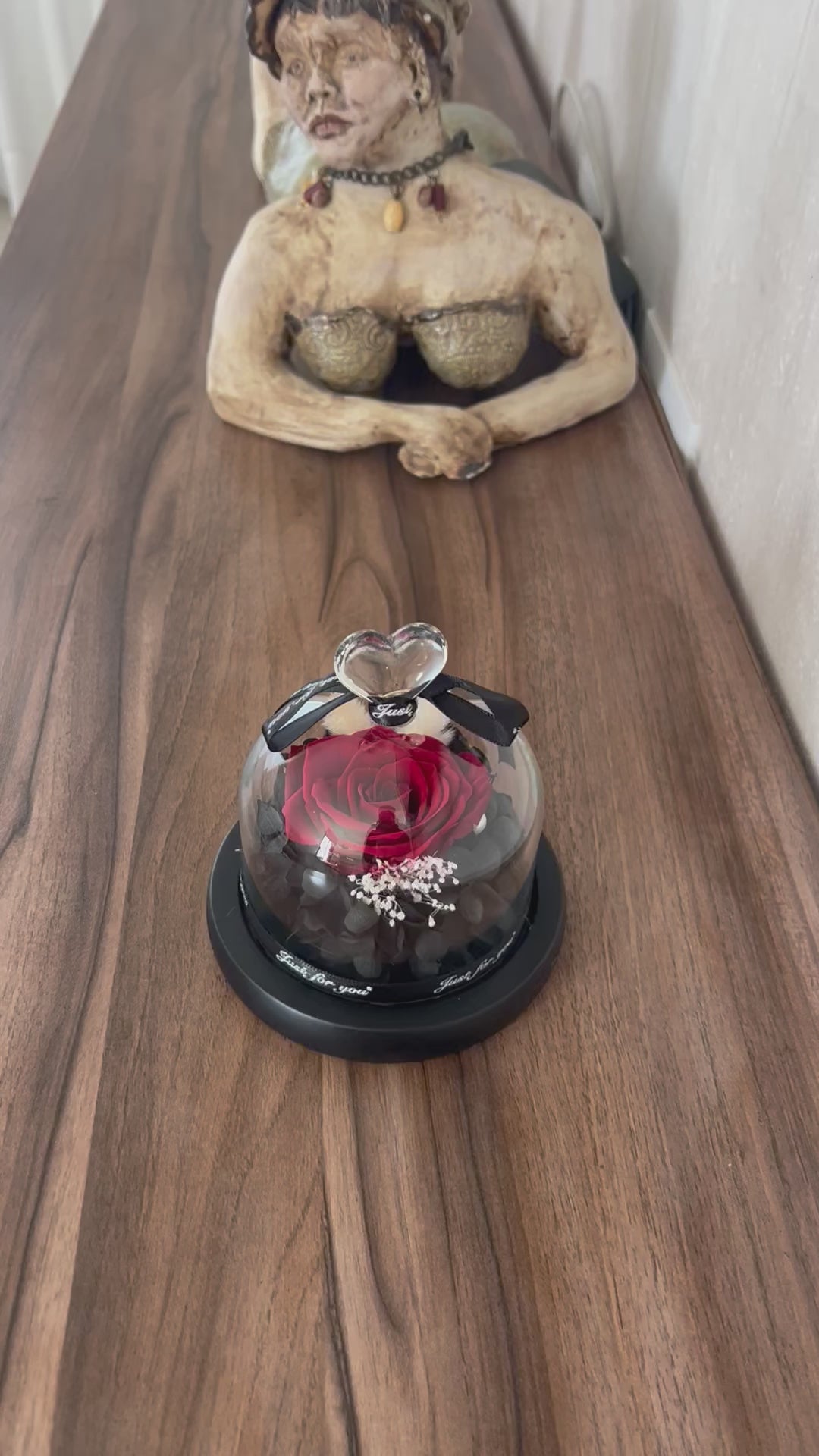 ורד נצח אדום גדול בפעמון זכוכית